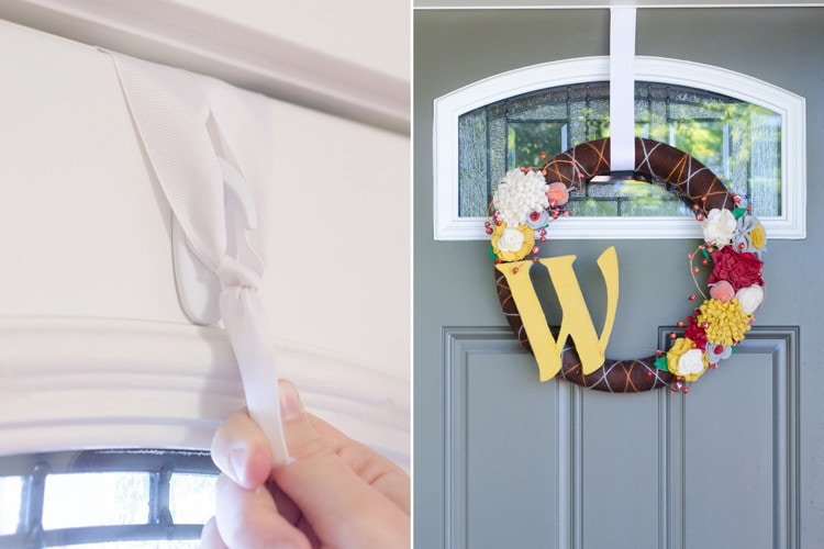 Hang door wreaths with upside down Command hooks.