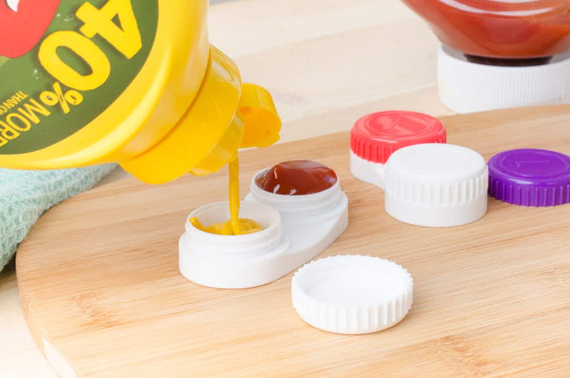 Store single serving condiments in a clean contact lens case