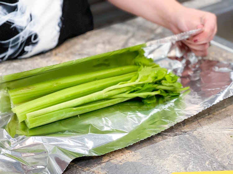 celery being wrapped in foil