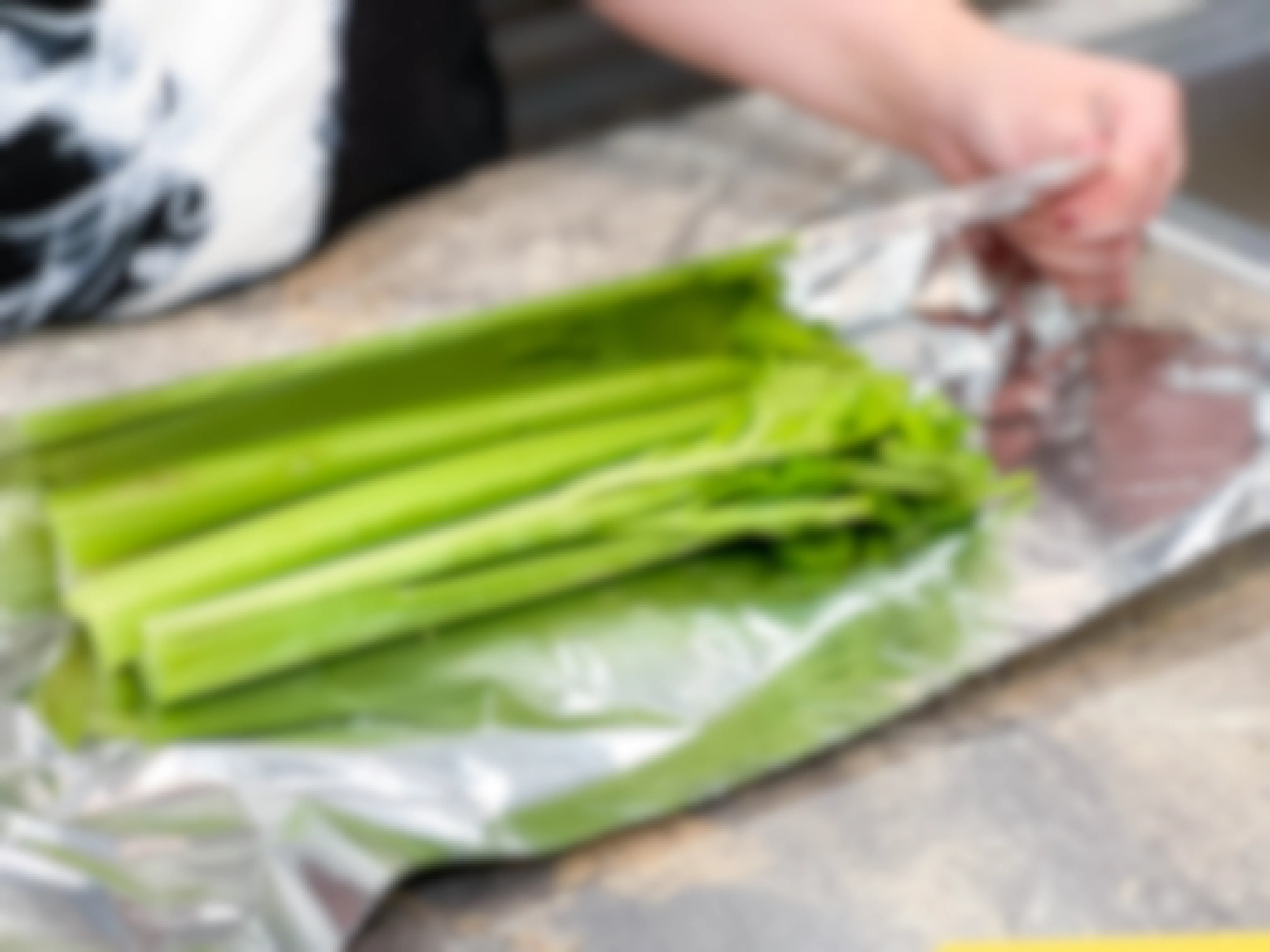 celery being wrapped in foil