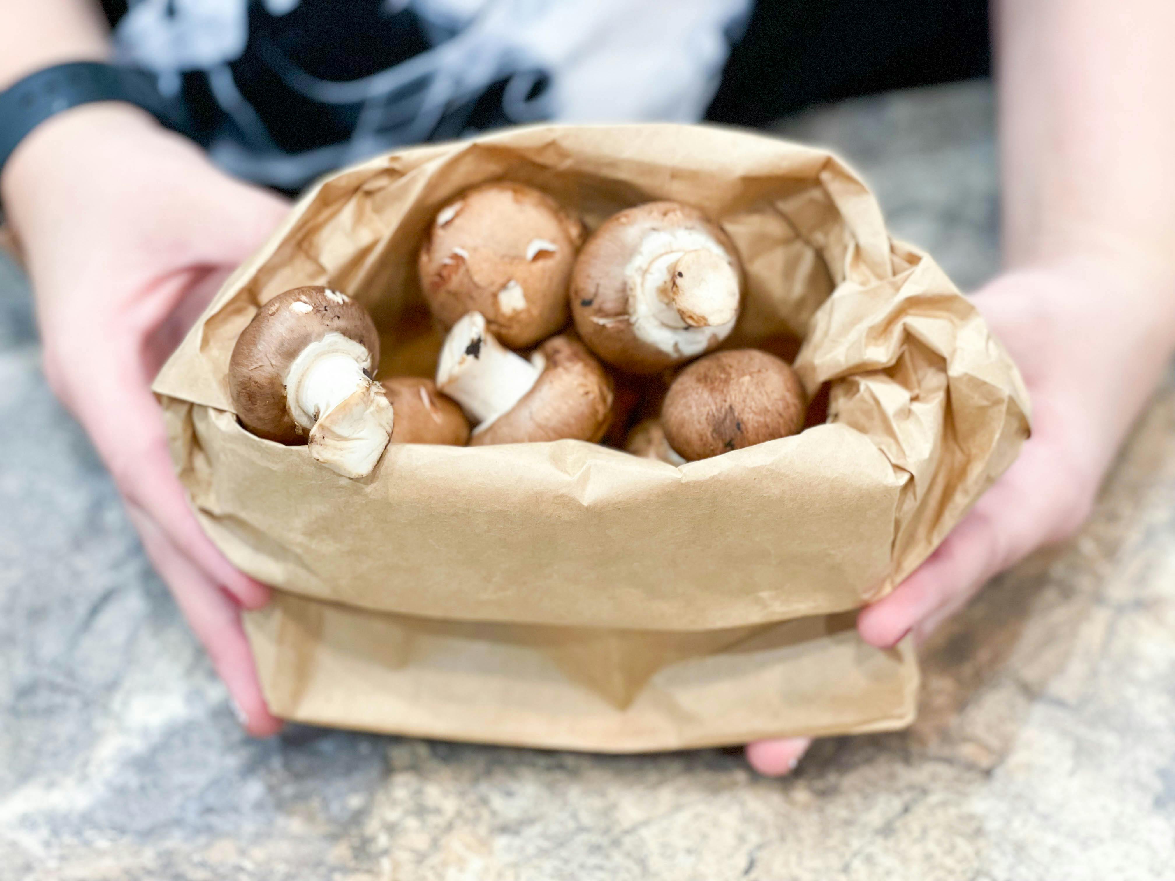 mushrooms in a paper bags