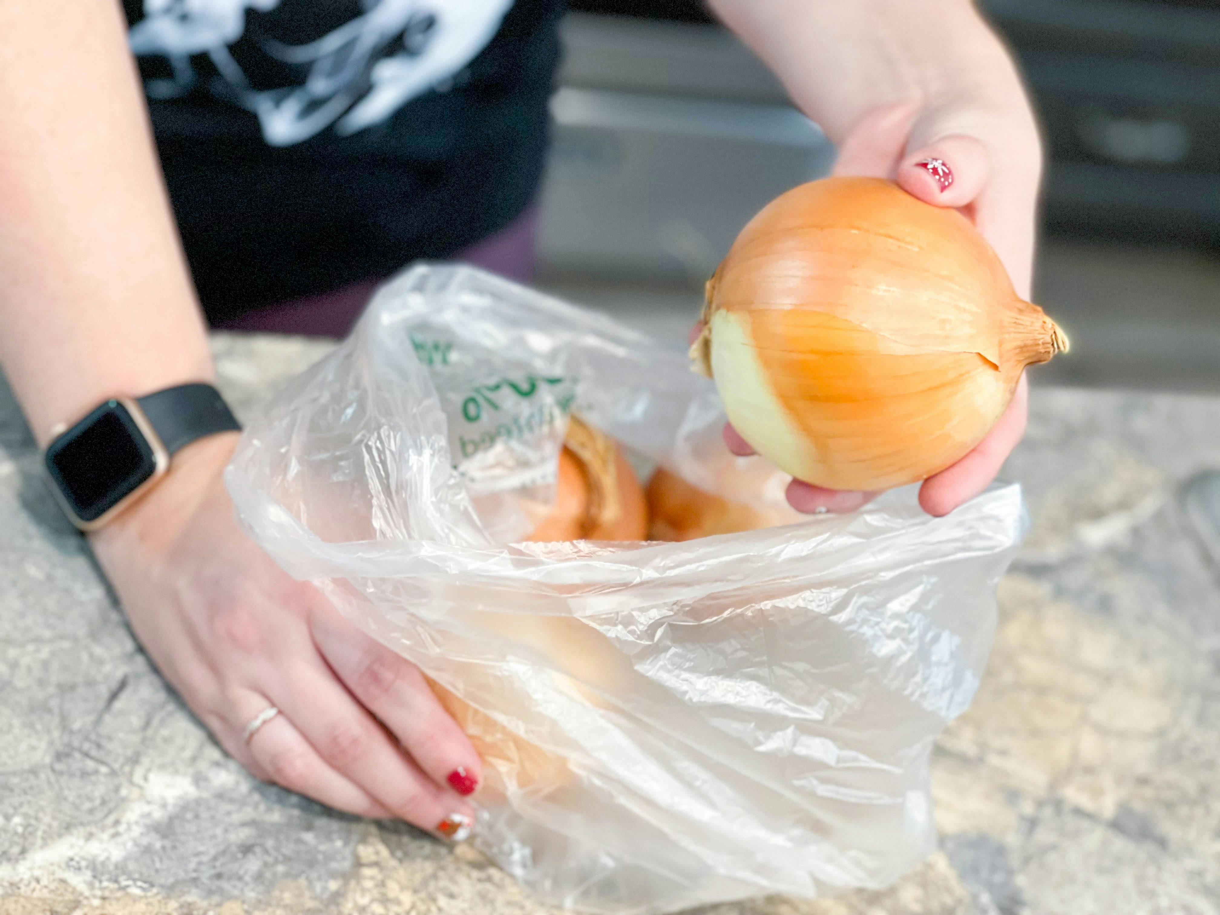 onions in a plastic bag