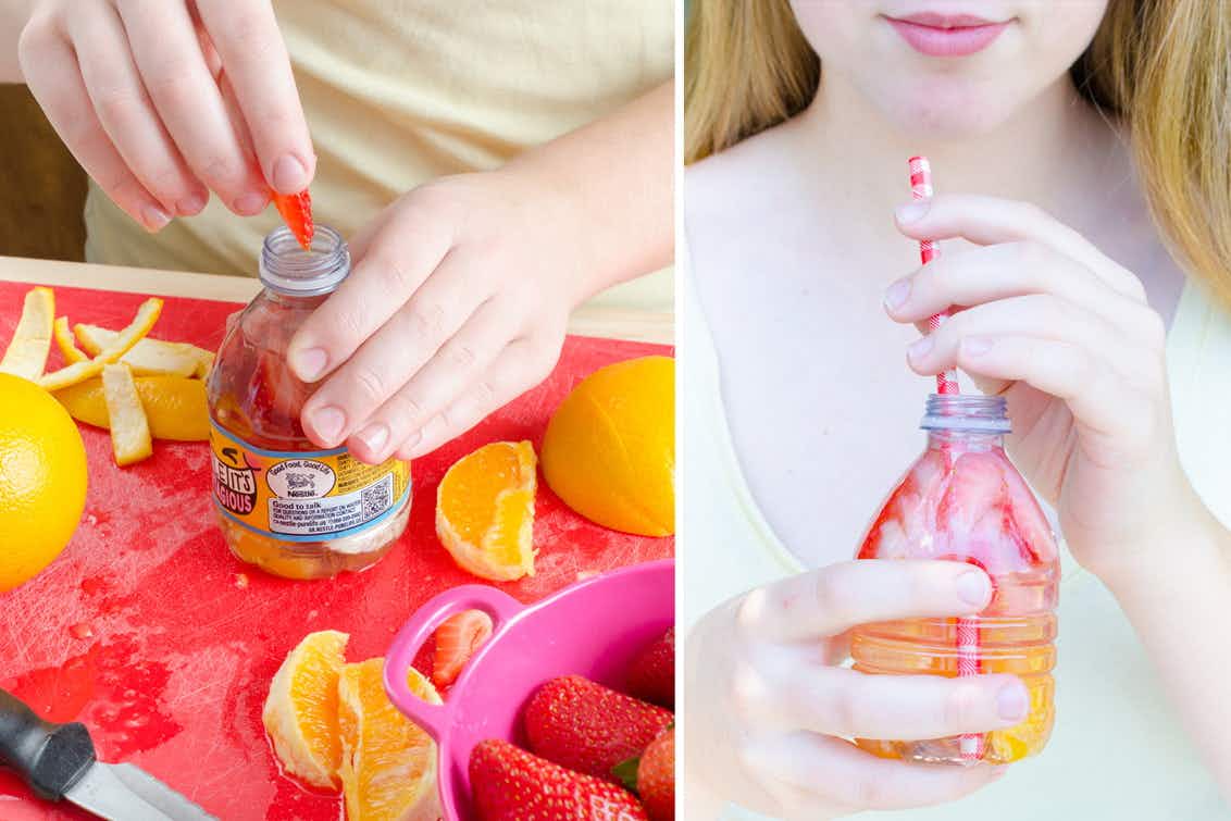 Infuse lunch-size water bottles with fruit