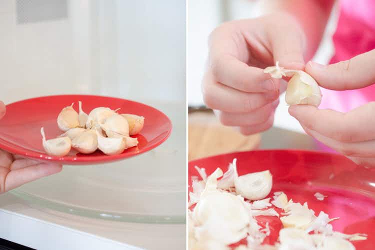 Microwave garlic for 15 seconds to easily remove skin.