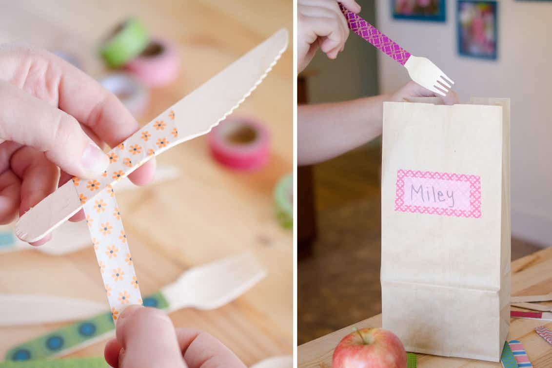 Use washi tape to make the utensils in lunches fun