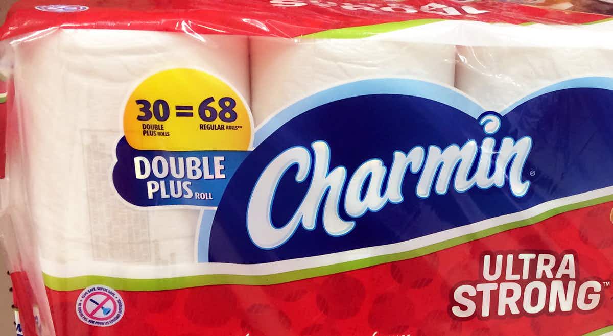 A package of Charmin toilet paper.