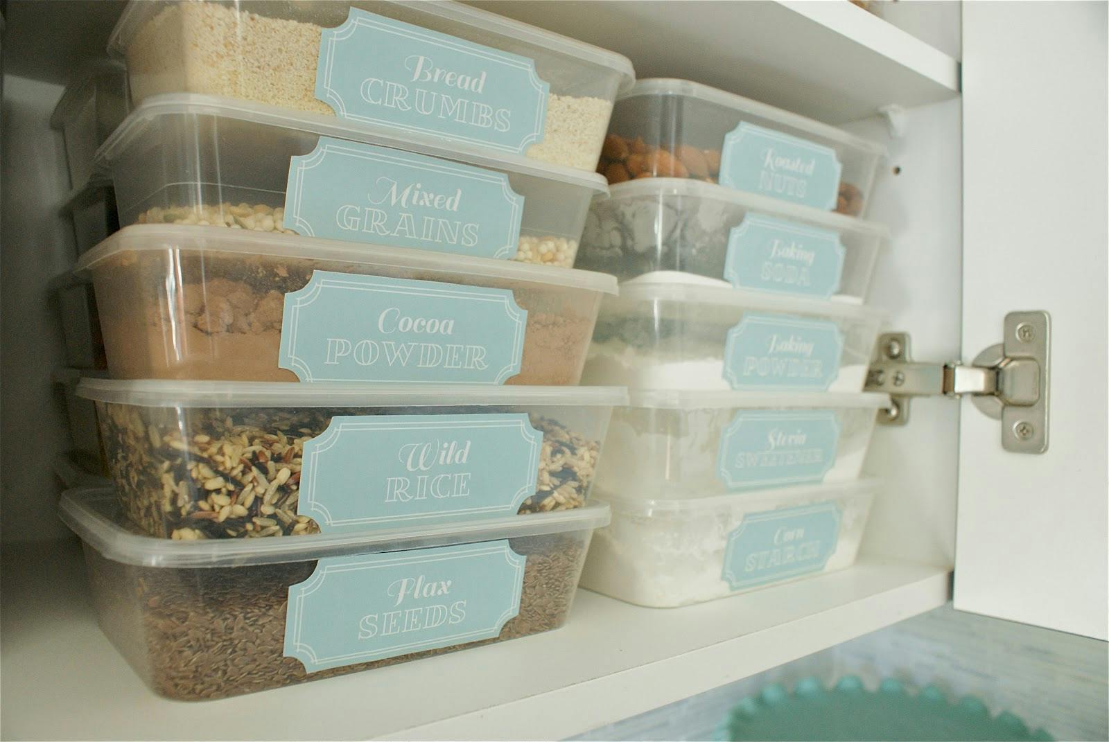 Use stackable, clear containers to store bulk foods.