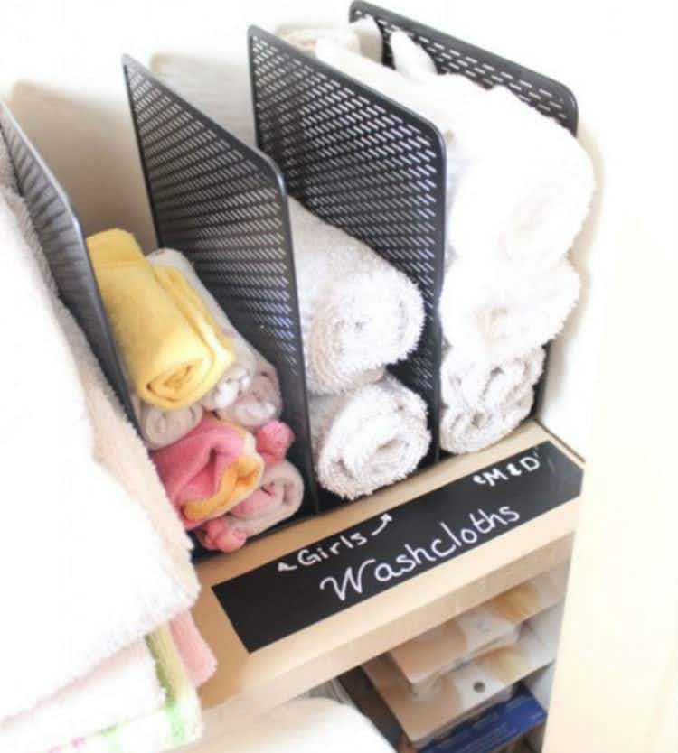 Use a file sorter to store washcloths.
