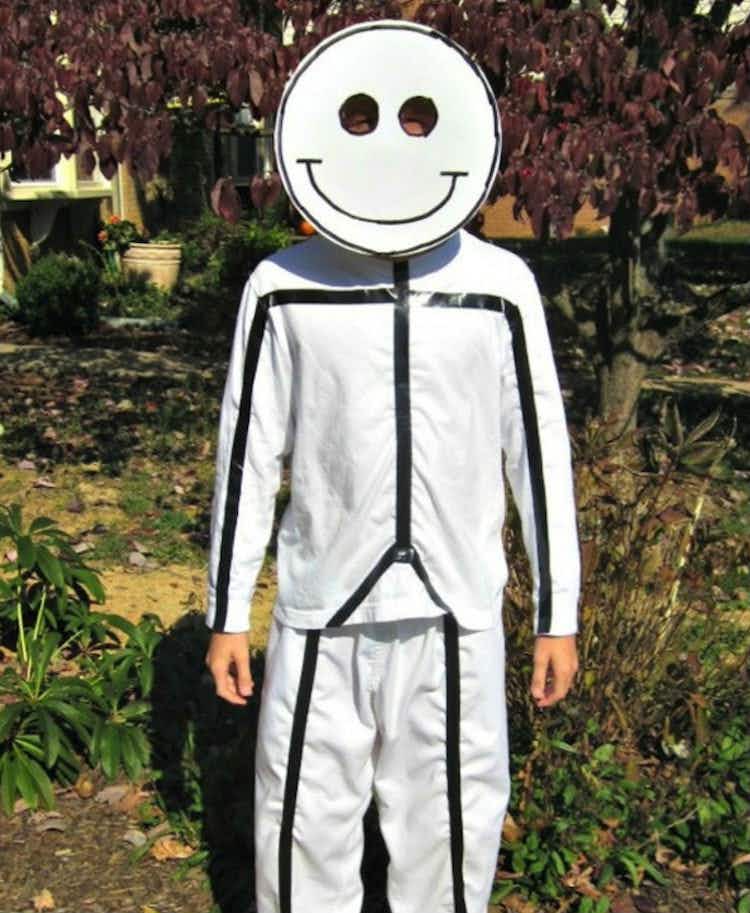 Mark all-white clothes with black tape and go as a stick figure.