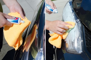 Rub the grime off of headlights.