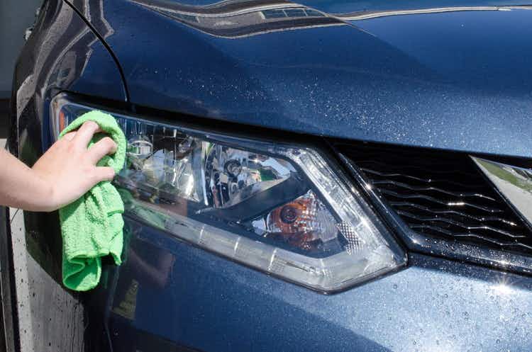 Rub the grime off of headlights.