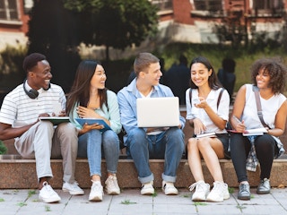 college students laughing