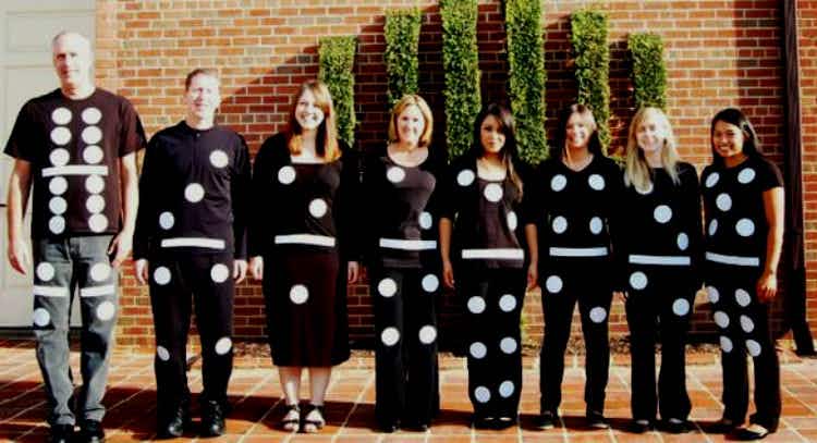 Have your friends wear all black with glued-on white dots and go as a set of dominos.