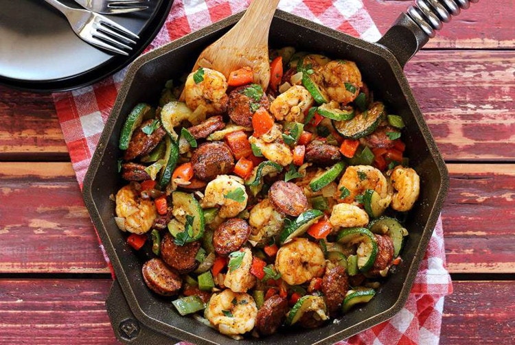 20-Minute Shrimp & Sausage Paleo Skillet Meal