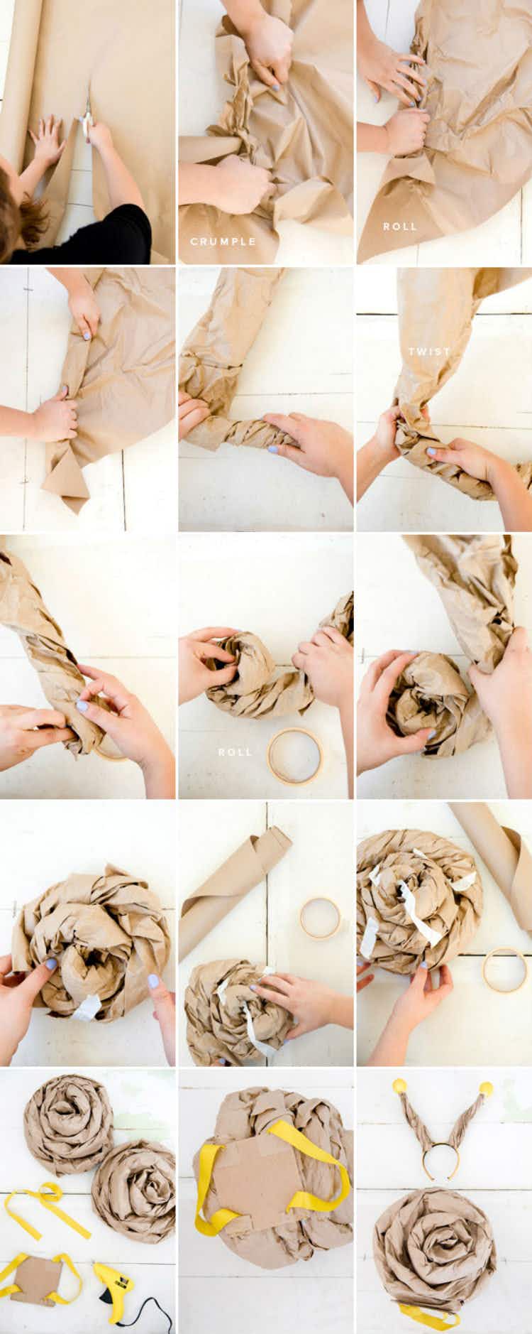  Roll up brown craft paper into a snail shell and put it on your child's back.