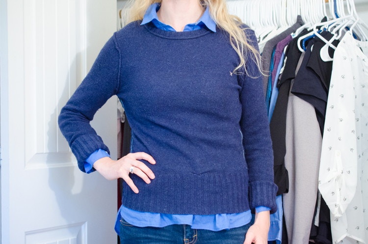 Wear a tank top between a button-up and sweater for a smoother look.