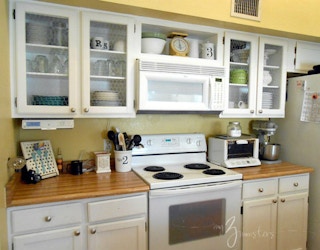 Replace the cabinet doors with chicken wire.