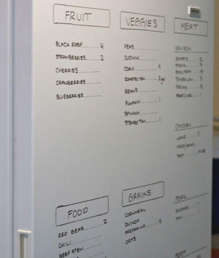 Use a dry erase marker on your fridge to track food supplies.