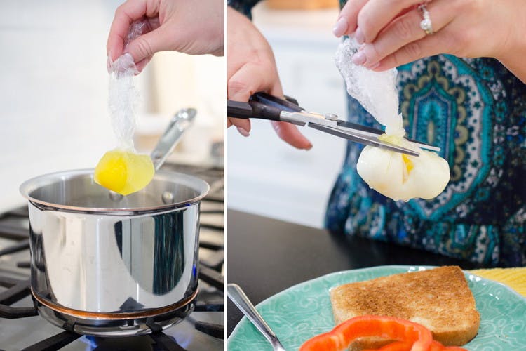 Perfectly poach an egg with a mug, plastic wrap, and olive oil.