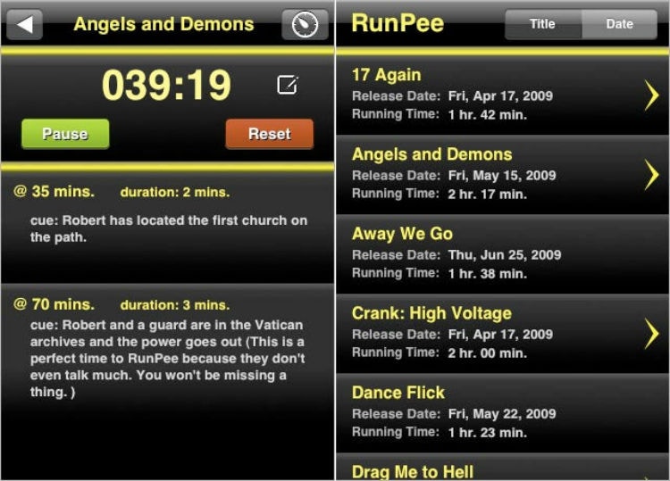 Download the RunPee app to know when to use the bathroom.
