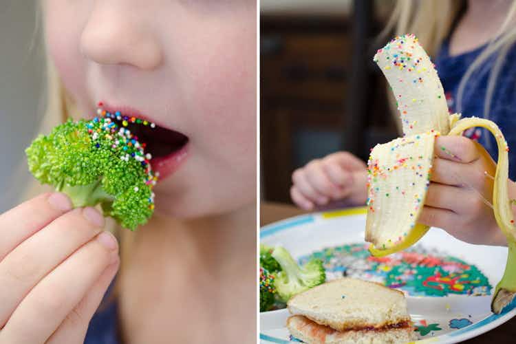 Get kids to love eating fruits and veggies with sprinkles.
