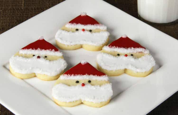 Use heart shaped cookie cutters to make Santa cookies.