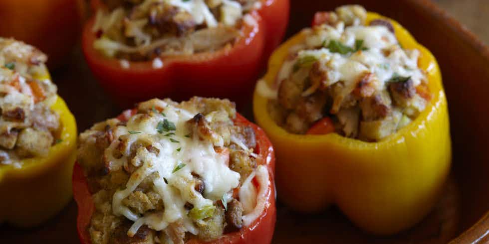 Leftover Turkey and Stuffing Stuffed Peppers