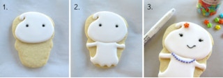 Transform skull cookies into friendly ghost cookies.