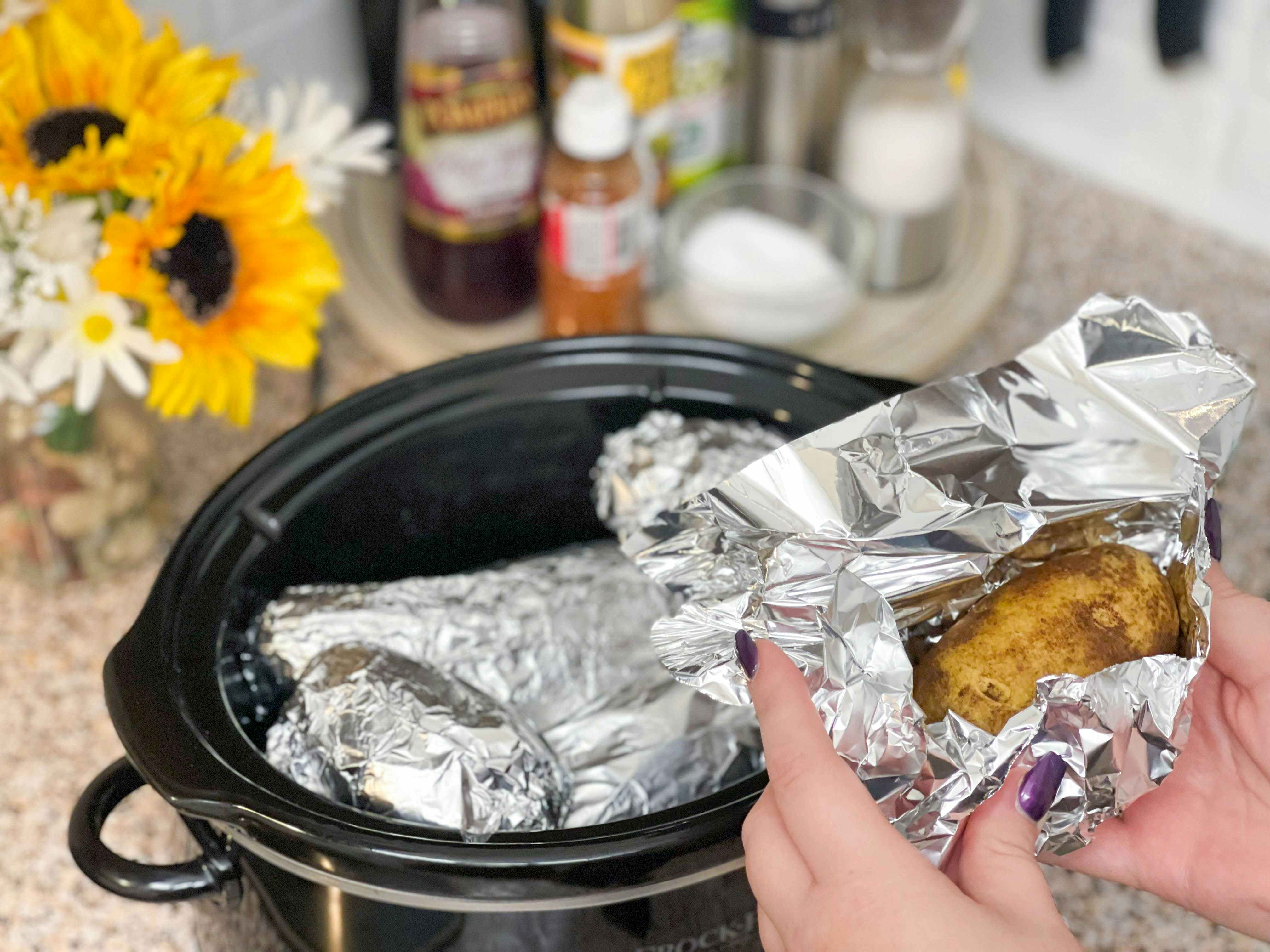 slow cooker meal wrapped in foil