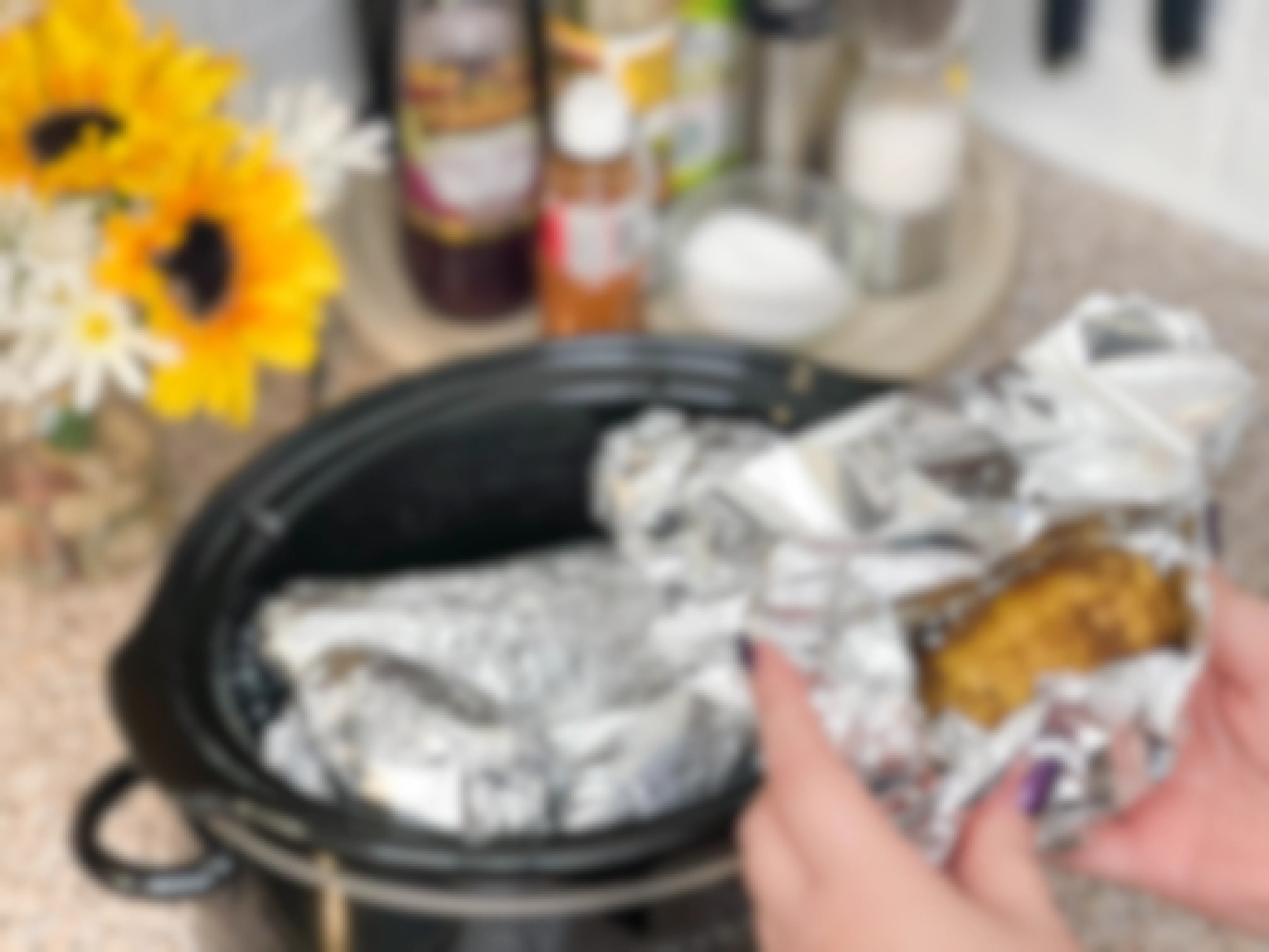 slow cooker meal wrapped in foil