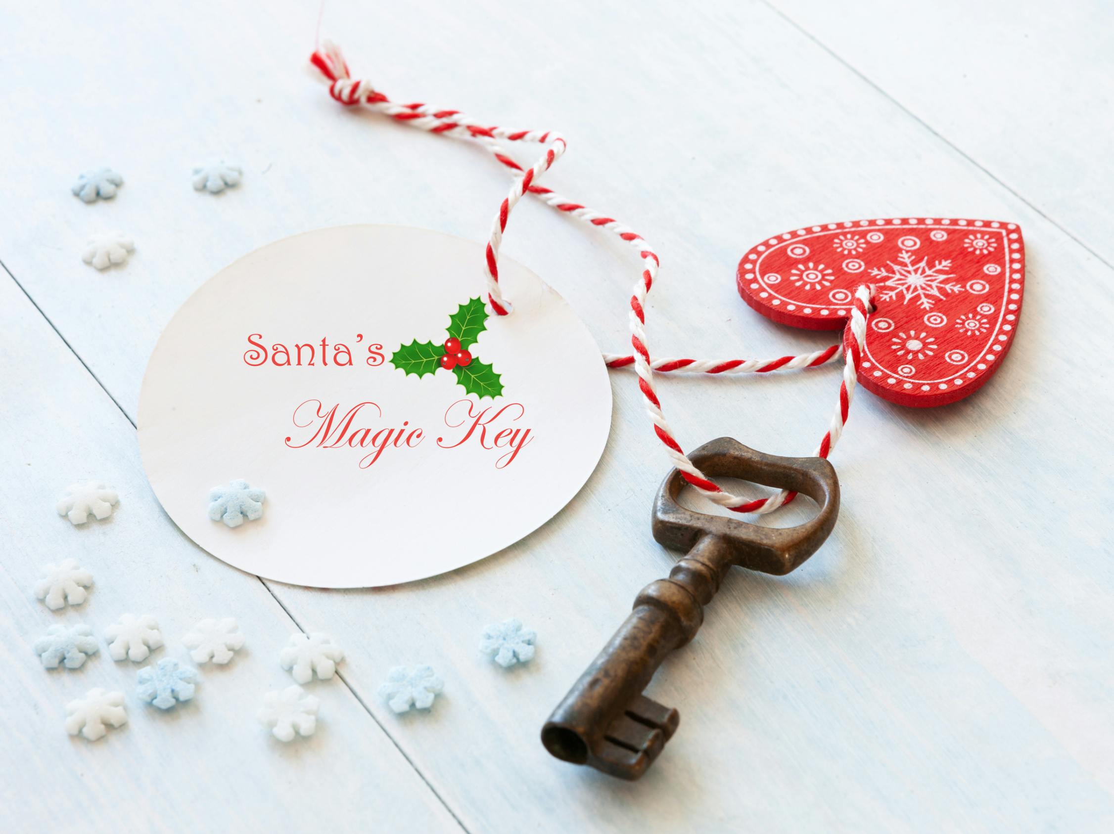 An old-fashioned key with a tag that says "Santa's Magic Key