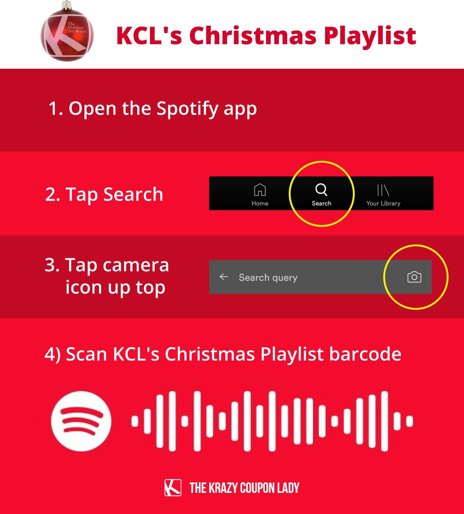 A graphic showing how to add KCL's Christmas Playlist on Spotify