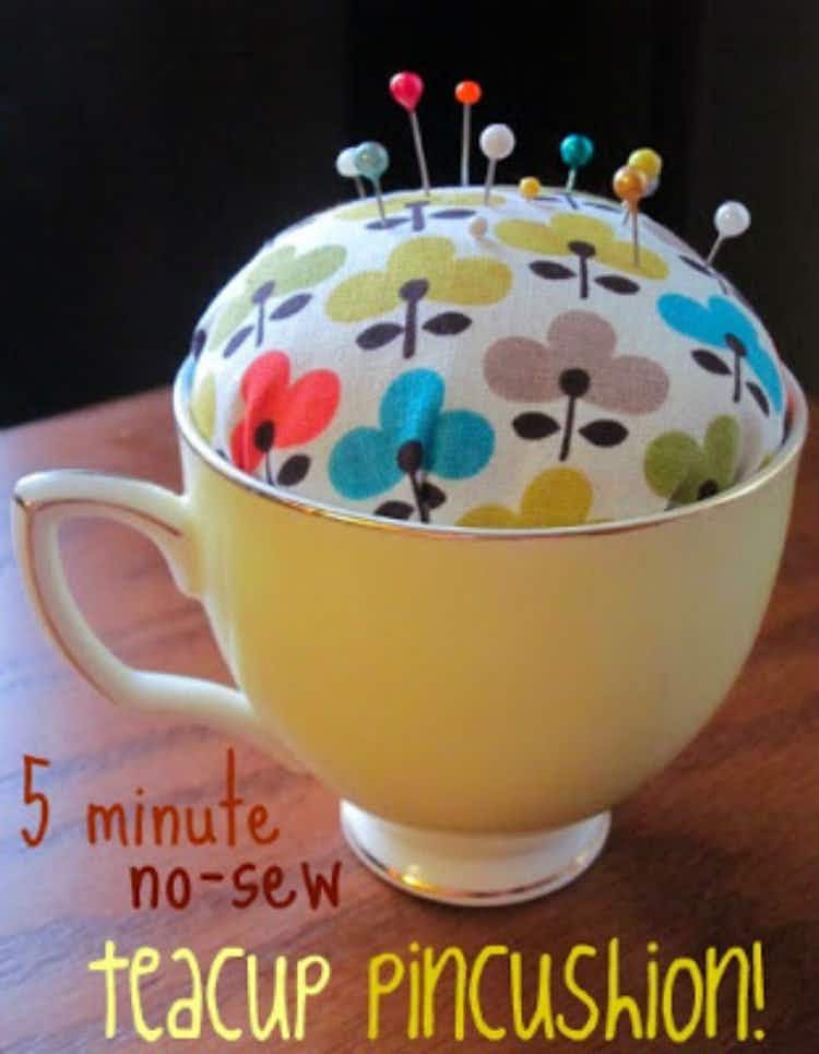 Make a tea-cup pincushion in five minutes.