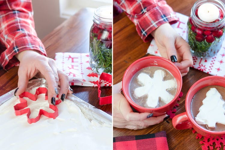 Press cookie cutters into frozen whipped cream for holiday hot cocoa.