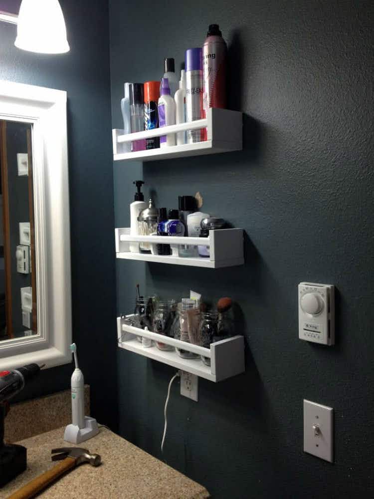 Repurpose a spice rack for hair products.
