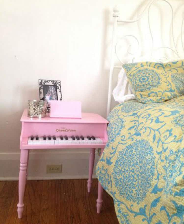 Transform a toy piano into a nightstand.