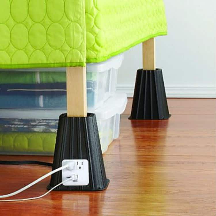 Create more space under a bed with risers.