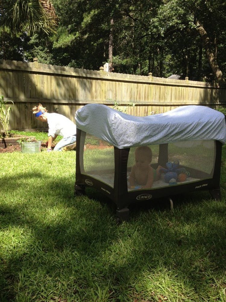 Protect baby from the sun and bug bites with a crib sheet.