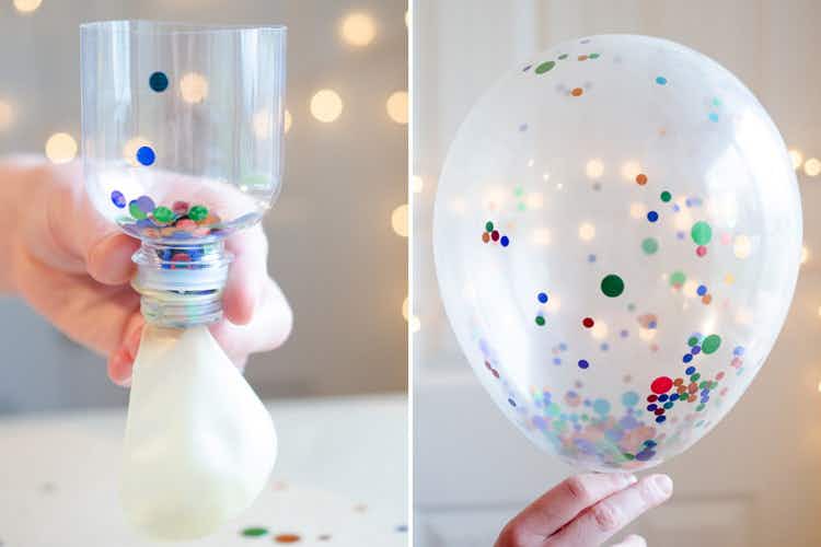 Use a DIY soda-bottle funnel to make your own confetti balloons.