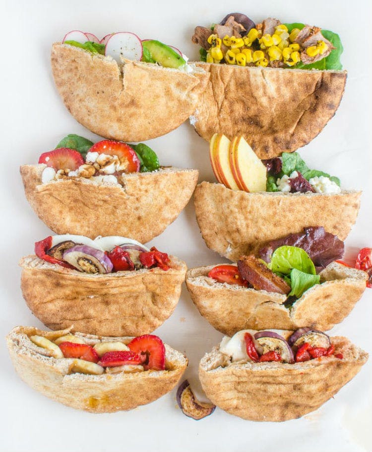 Stuff pitas with pretty much any prepped ingredients and leftovers.