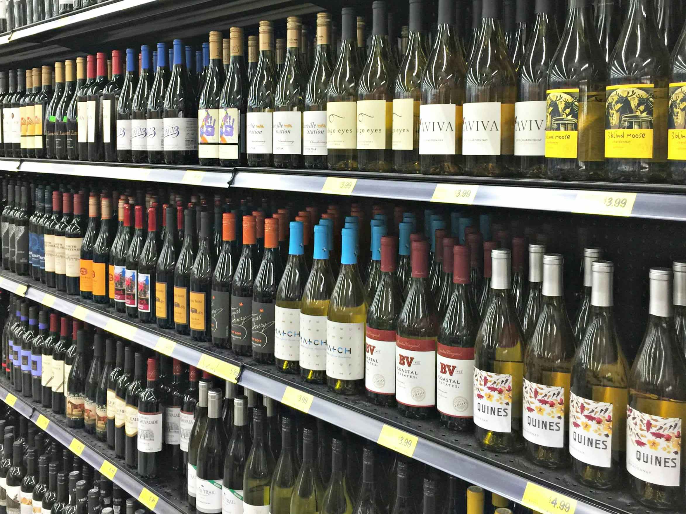 red wine on a grocery store shelf