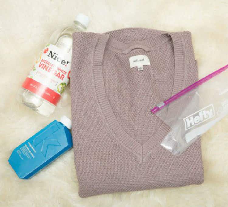 Soften an itchy sweater with hair conditioner and white vinegar.