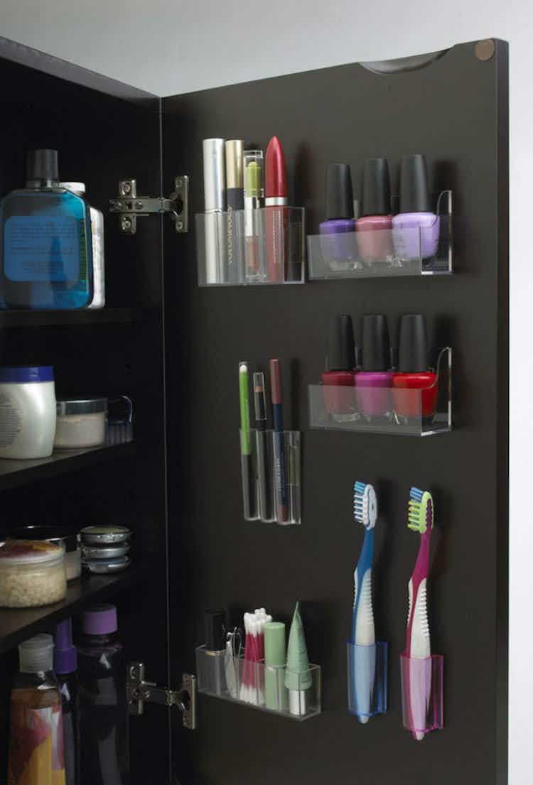 Use stick-on pods to store cosmetics.
