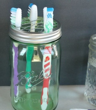 Attach chicken wire to make a toothbrush holder.