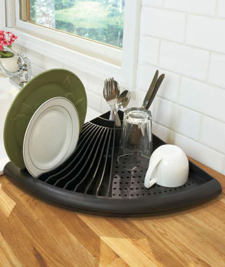 Invest in a corner dish drying rack.