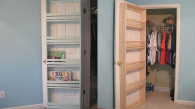 Add shelving to the inside a door.