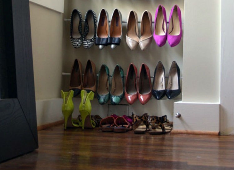 Hang shoes from tension rods