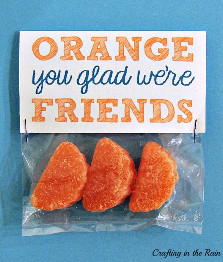 Orange" you glad we're friends card with orange candy