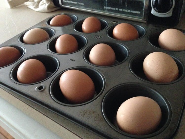 Cook a dozen eggs at once in your oven.