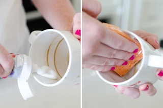 Remove coffee or tea stains from a mug.